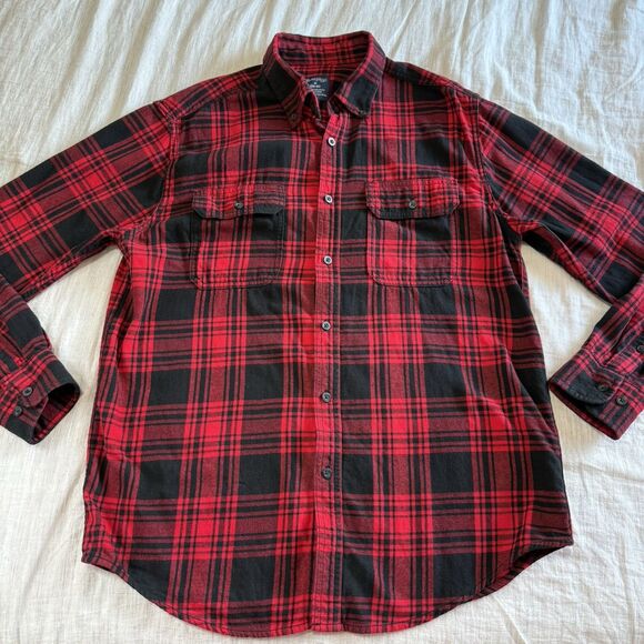 Faded Glory Shirt Men's M Red and Black Plaid Button Up Long Sleeve Flannel - Picture 15 of 15